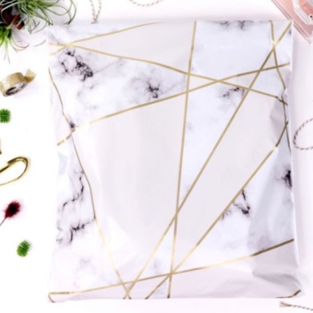 Set of 20 6”x9” Poly Mailers Marble and Gold Geometric Design Packages Supplies